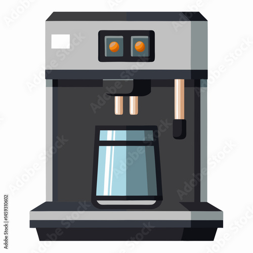 Coffee machine with a steaming coffee cup, illustrated in a simple and modern vector style.
