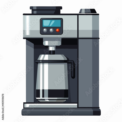 Coffee machine with a steaming coffee cup, illustrated in a simple and modern vector style.