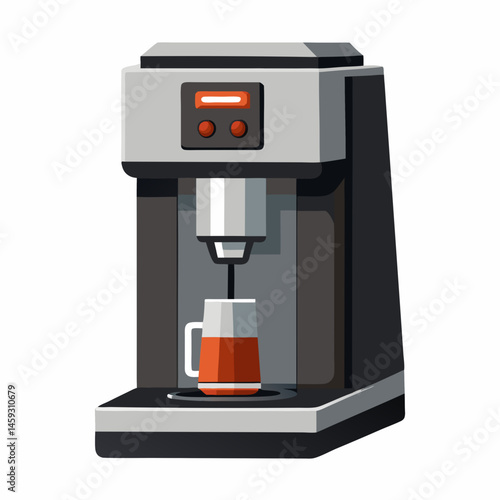Coffee machine with a steaming coffee cup, illustrated in a simple and modern vector style.