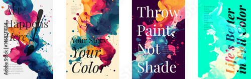 Colorful abstract watercolor splash with liquid ink texture and swirling flow. Bright pigment blots, transparent clouds and grunge stains. Vector design for modern art, poster or creative template.