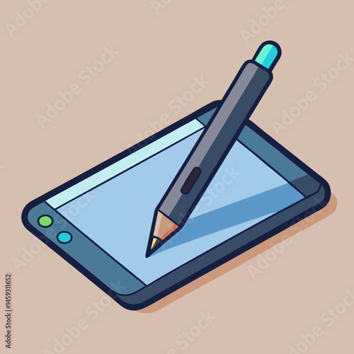 A purple pen resting on a vibrant blue background.