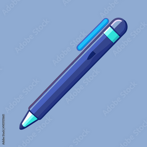 A purple pen resting on a vibrant blue background.