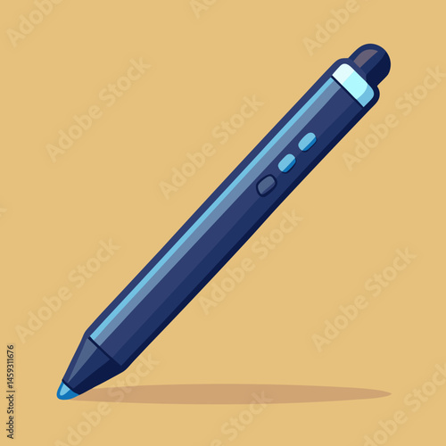 A purple pen resting on a vibrant blue background.