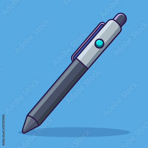 A purple pen resting on a vibrant blue background.