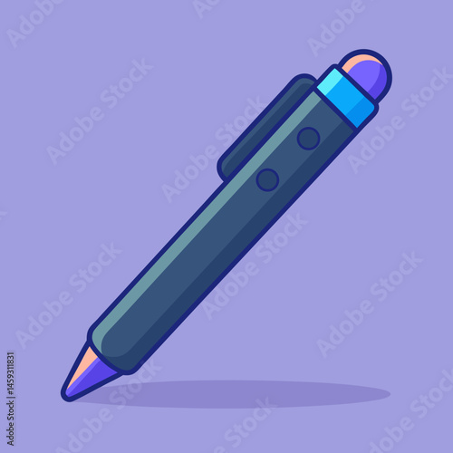A purple pen resting on a vibrant blue background.