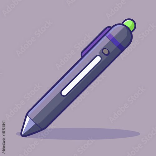 A purple pen resting on a vibrant blue background.