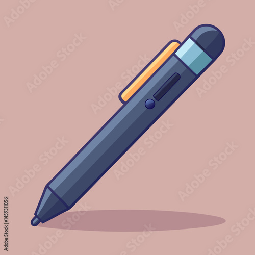 A purple pen resting on a vibrant blue background.