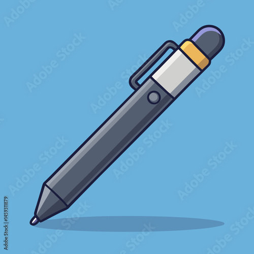 A purple pen resting on a vibrant blue background.