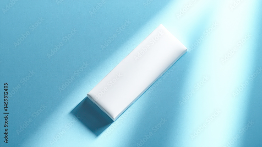White protein bar mockup with editable label area on blue background White protein bar mockup with editable label area on blue background