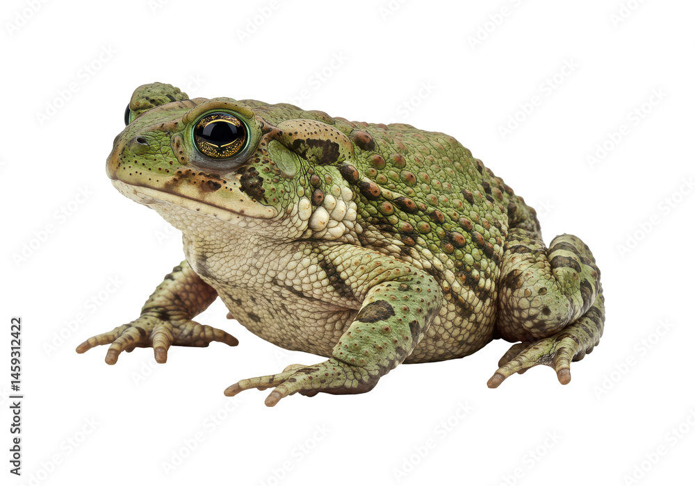 Obraz premium Warted Wonder A green toad sits poised against a stark black backdrop