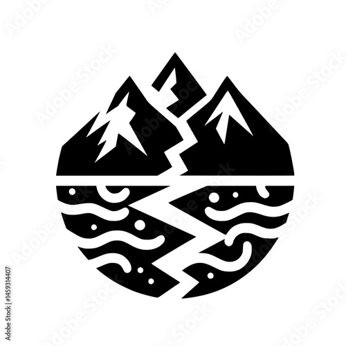 Abstract Mountain River Silhouette, Black and White Logo Design