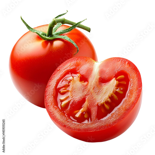 Vibrant red tomato slice close-up kitchen counter food photography fresh ingredients top view culinary delight