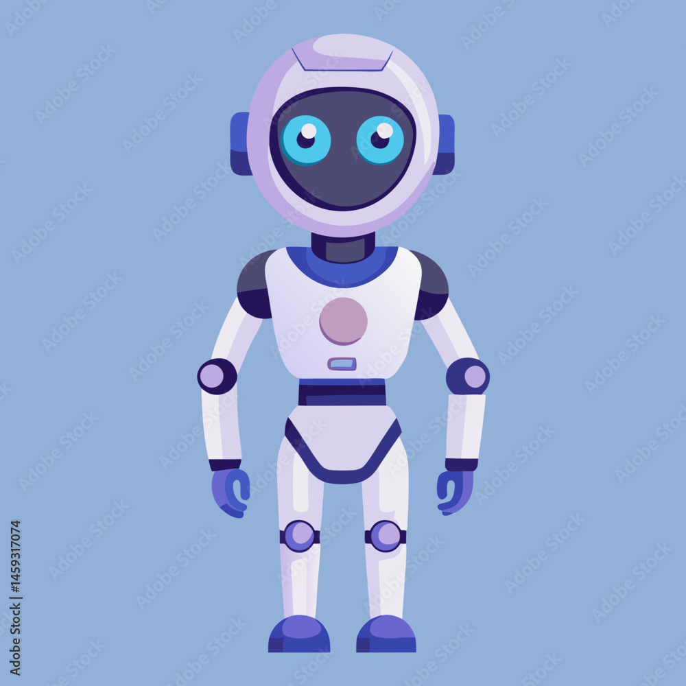 Robot with blue eyes wearing a sleek blue suit, standing confidently against a neutral background. Robot with blue eyes wearing a sleek blue suit, standing confidently against a neutral background.