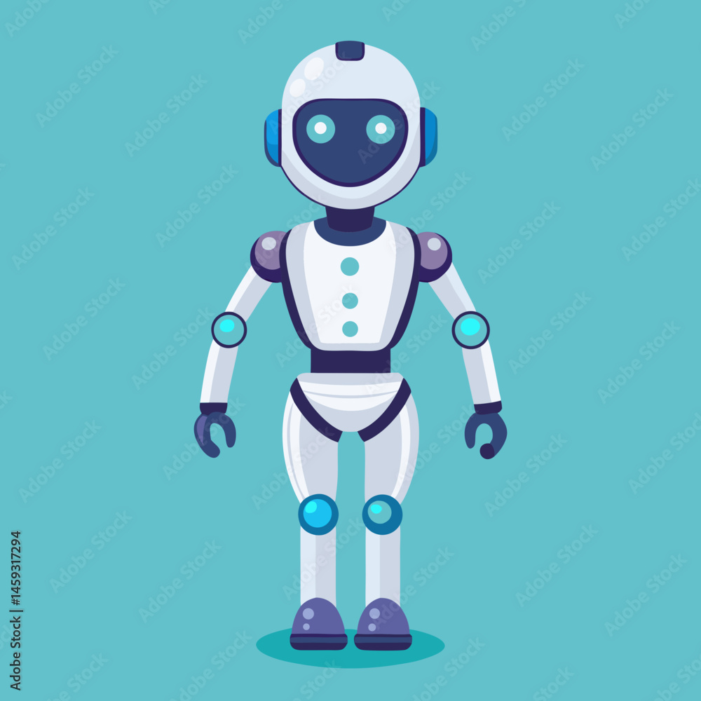 Robot with blue eyes wearing a sleek blue suit, standing confidently against a neutral background. Robot with blue eyes wearing a sleek blue suit, standing confidently against a neutral background.