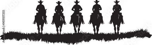 Silhouettes of Four Horse Riders on a Hill