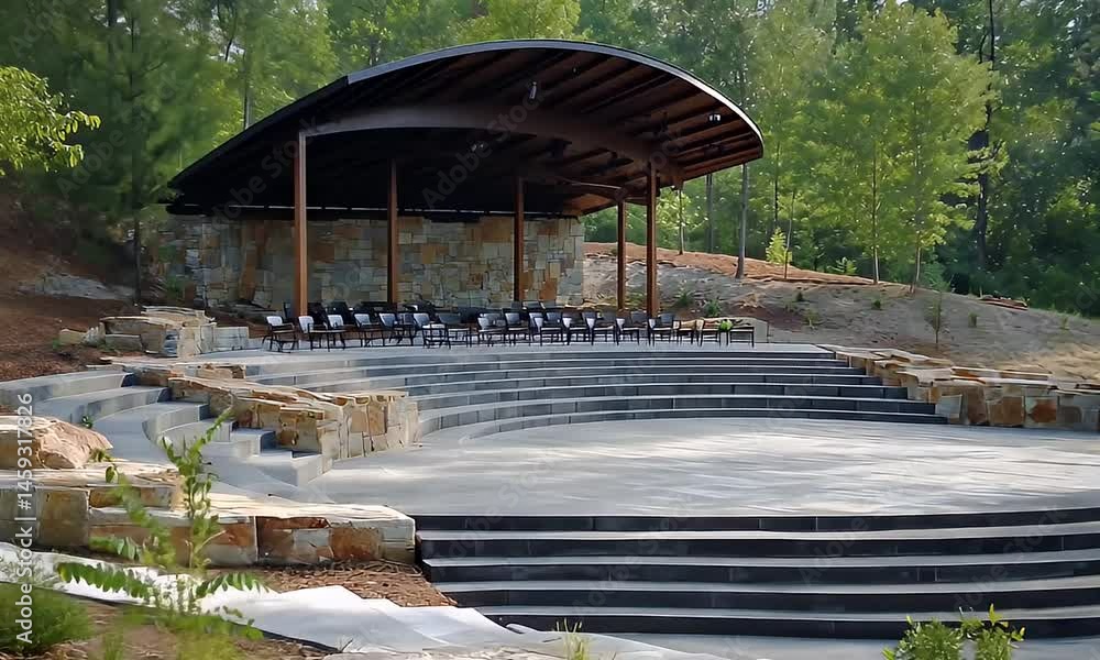Outdoor amphitheater with seating, shaded area. vídeo de Stock | Adobe ...