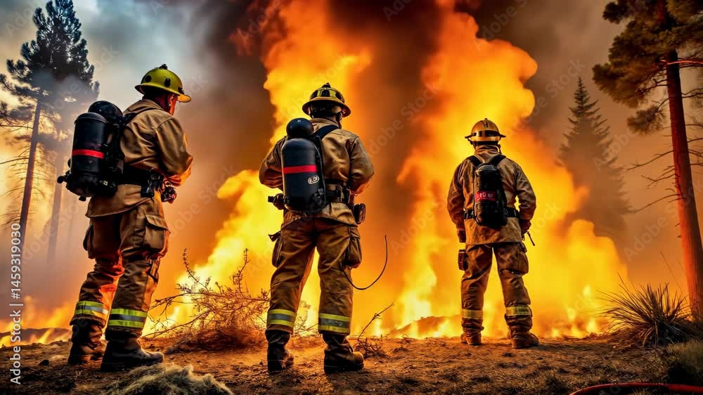 Brave Firefighters Stand Strong Against Intense Wildfire Inferno Brave Firefighters Stand Strong Against Intense Wildfire Inferno