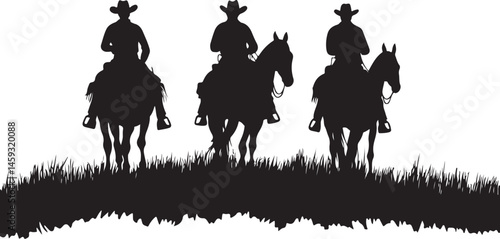 Silhouettes of Four Horse Riders on a Hill