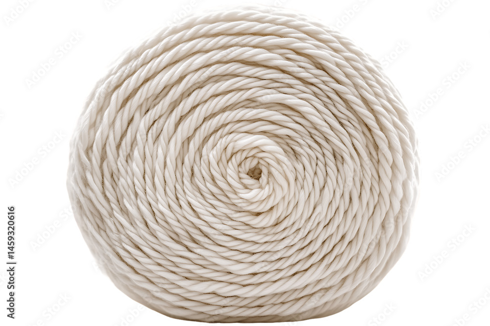 Cream-Colored Twisted Rope Coil, Close-Up Studio Shot Cream-Colored Twisted Rope Coil, Close-Up Studio Shot