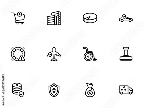 Collection of Essential Icons Covering Logistics and Security