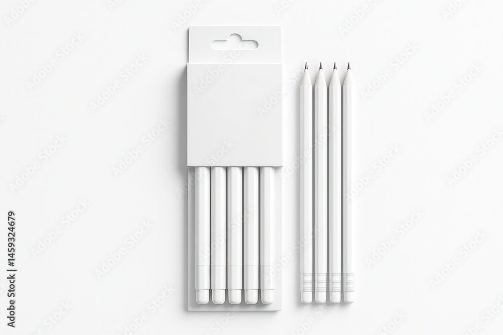 Pencil Set Presentation: A neat, minimalist, high-angle view of pencils arranged in a clean package, symbolizing creativity, precision, and the tools of craftsmanship. Pencil Set Presentation: A neat, minimalist, high-angle view of pencils arranged in a clean package, symbolizing creativity, precision, and the tools of craftsmanship.