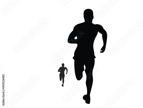 Running men, vector set of isolated silhouettes, on png background