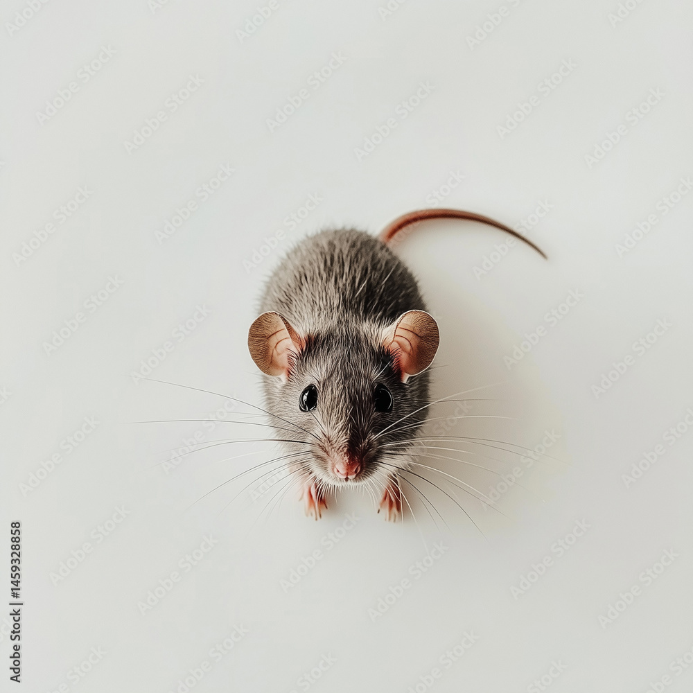 rato em um fundo neutro, mostrando detalhes do corpo, pelos e expressões do animal, capturando sua aparência em um ambiente simples