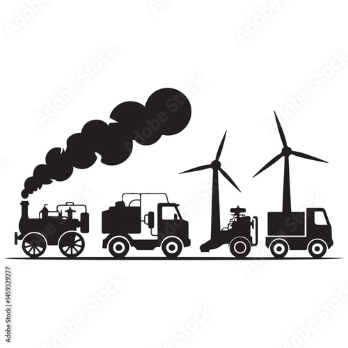 silhouette of generator vehicle vector set, illustration on a Vector Black silhouettes.