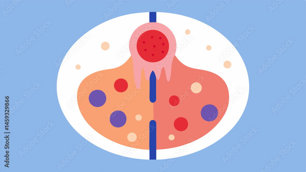 Fototapeta premium Inflammation Reduction A depiction of the skin with a section showing inflammation red areas reducing after the application of exosomes promoting a calming effect.