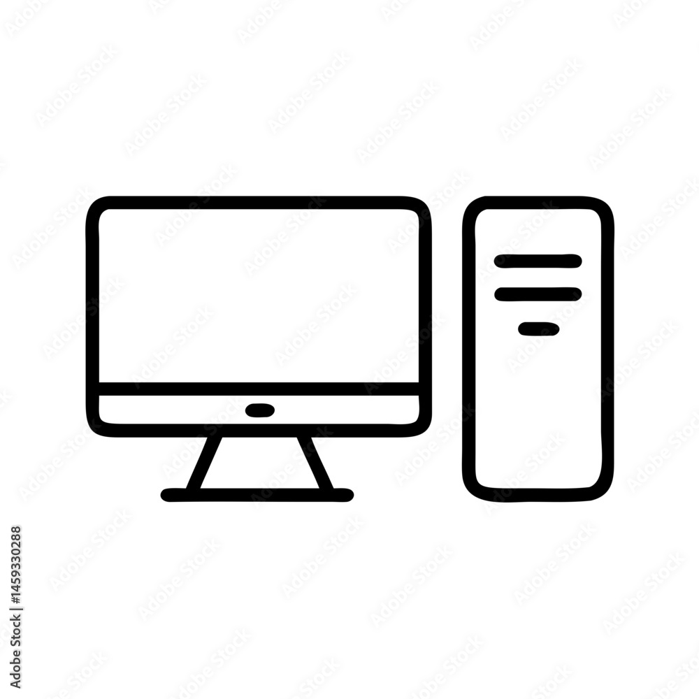 Desktop Computer Tower and Monitor Line Icon Illustration Desktop Computer Tower and Monitor Line Icon Illustration