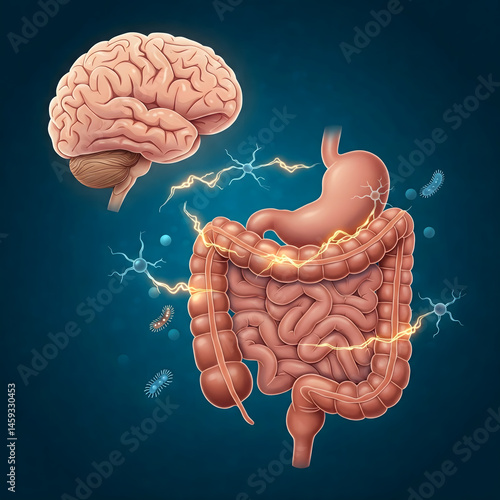 Wallpaper Mural Brain-Gut Microbiome Interaction, mind-body, health, medicine, isolated dark background Torontodigital.ca