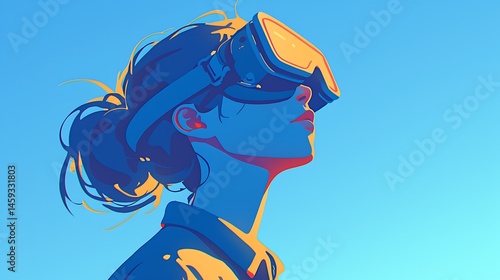 a woman using vr, colorful anime style
