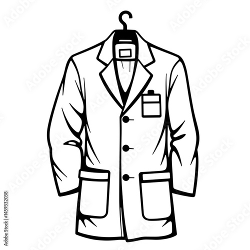 Lab coat hanging with tag, line art