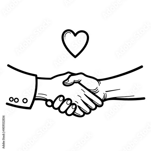 Handshake with heart symbol, line art design, agreement concept