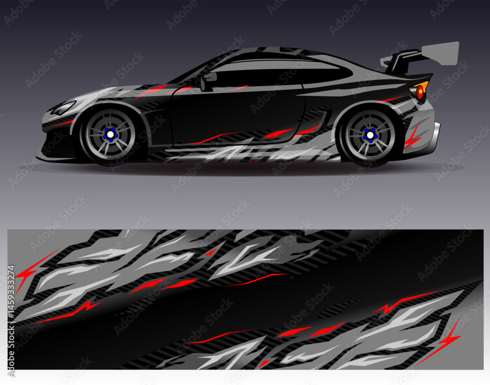 Car wrap design vector. Graphic abstract stripe racing background designs for vehicle, rally, race, adventure and car racing livery Car wrap design vector. Graphic abstract stripe racing background designs for vehicle, rally, race, adventure and car racing livery