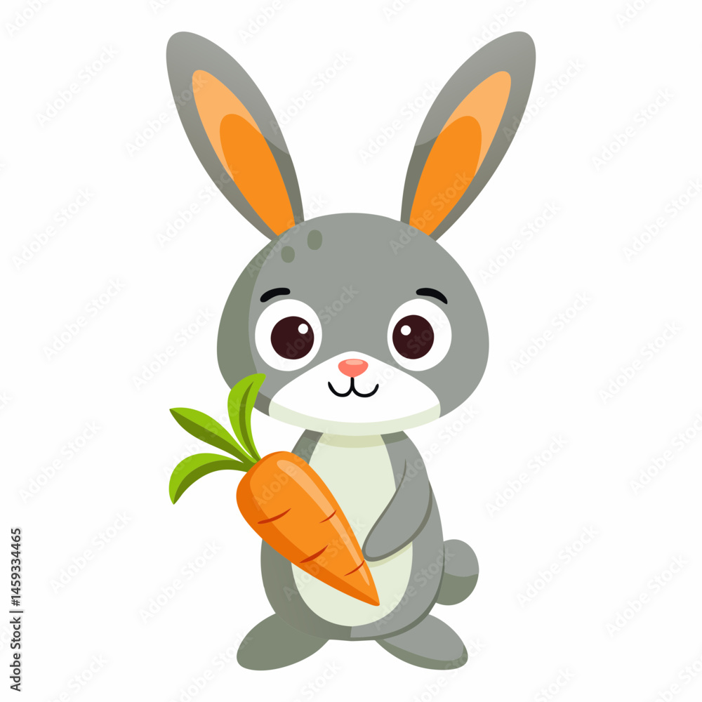 Obraz premium Download Cute Rabbit Holding Carrot Cartoon Vector Icon Illustration Eps File For Design.
