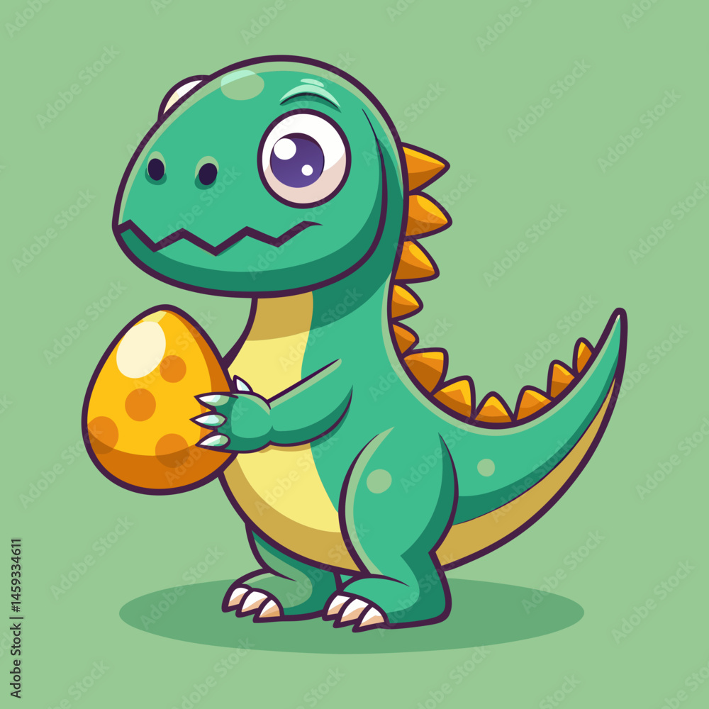 Obraz premium Download Cute Dino Holding Egg Cartoon Vector Icon Illustration. Eps File For Design.