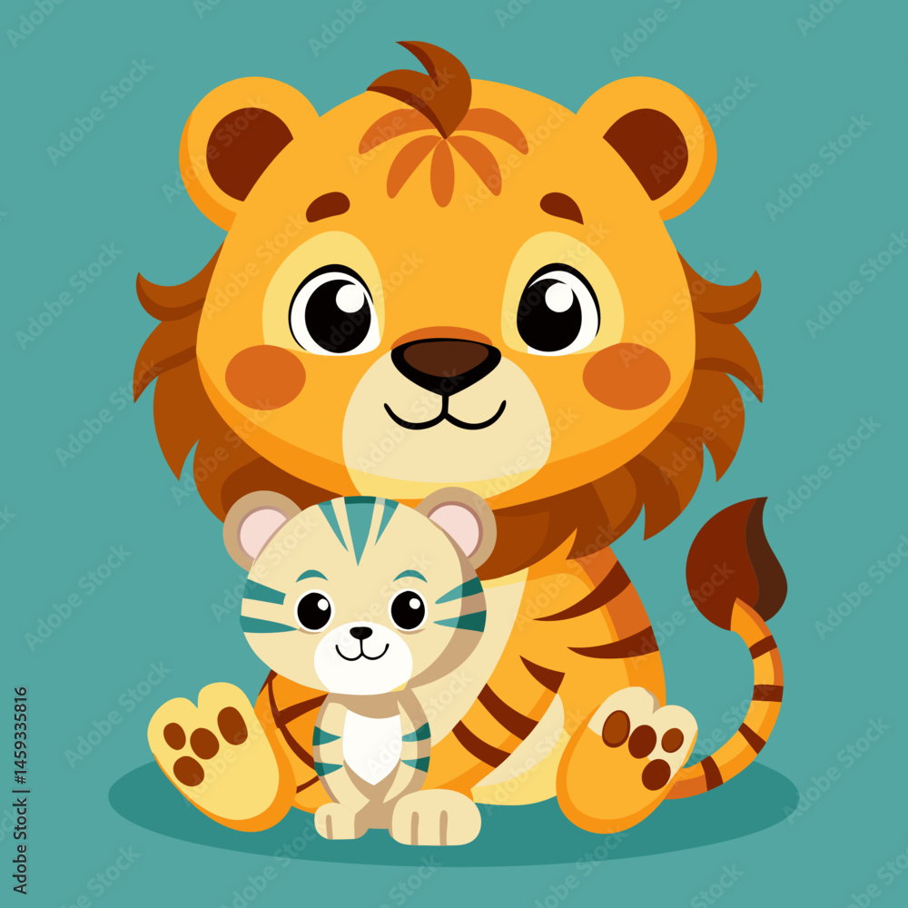 Fototapeta premium Download Cute Lion Holding Baby Tiger Cartoon Vector Icon Illustration Eps File For Design.
