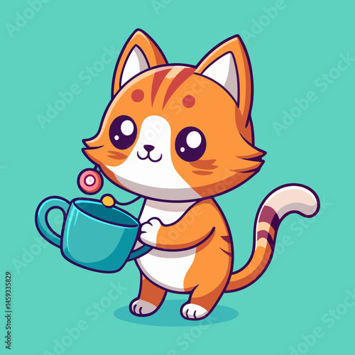 Download Cute Cat Pouring Tea Cartoon Vector Icon Illustration. Eps File For Design.