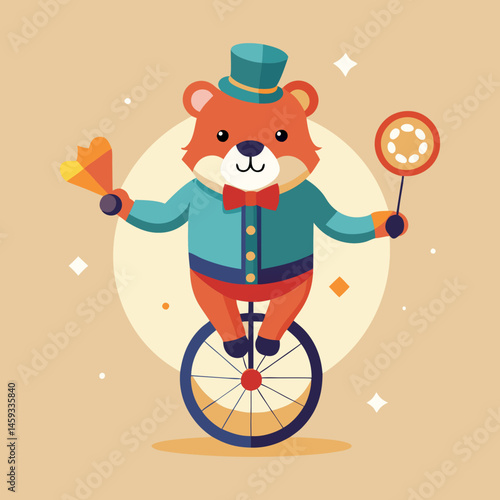 Download Cute Bear Circus Playing Honeycomb With Unicycle Cartoon Vector Icon Illustration Eps File For Design.
