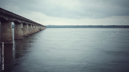 Wallpaper Mural Misty horizon over serene river under ancient stone bridge, echoes of bygone journeys, perfect for National Water Quality Month Torontodigital.ca