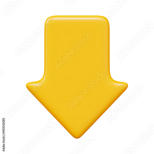 3D yellow arrow down. Plastic mouse cursor for infographic or business concept. Stock vector illustration on isolated background