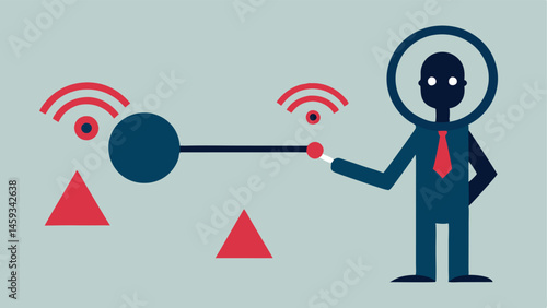 Eavesdropping Detection Depict a magnifying glass looking at a communication line with a suious figure trying to intercept. The alarm signals can indicate that eavesdropping has