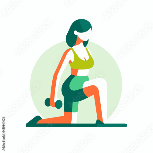 Woman doing light exercise with dumbbell against a green background  