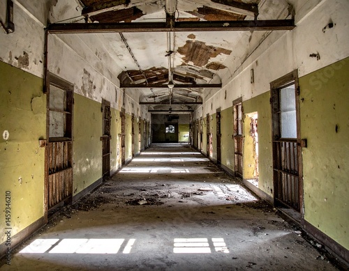Abandoned old prison jail cell blocks
