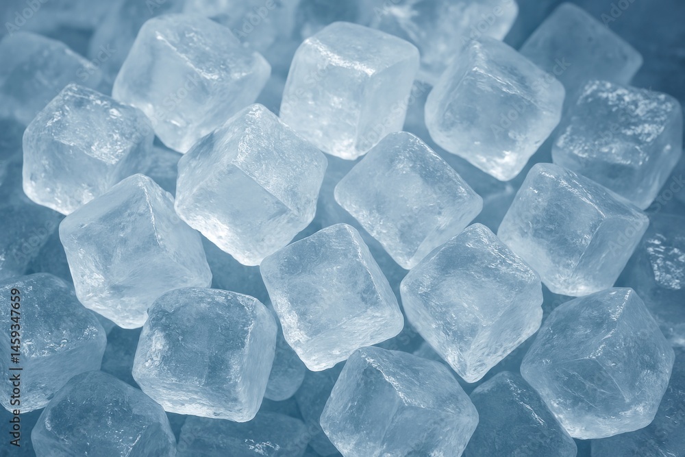 Obraz premium Clear ice cubes scattered randomly.