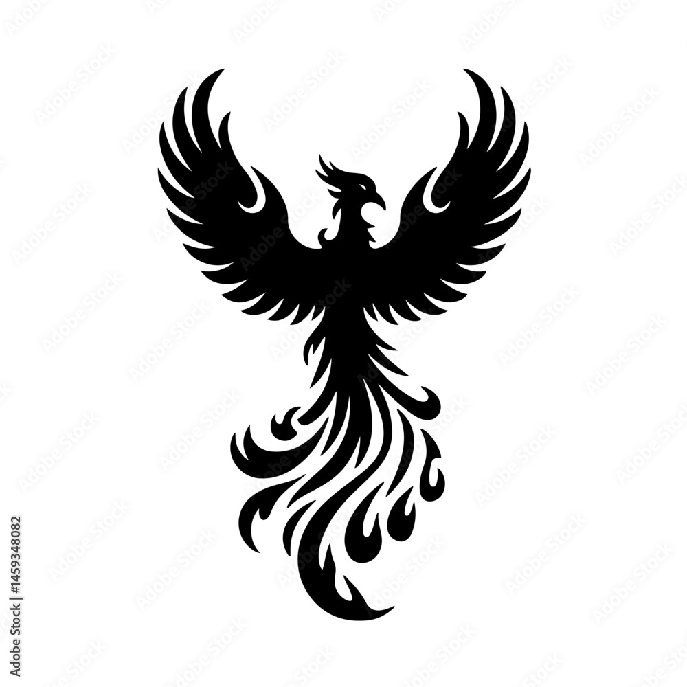 Obraz premium Rising Phoenix Icon: Bold and Symmetrical Flaming Wings Concept