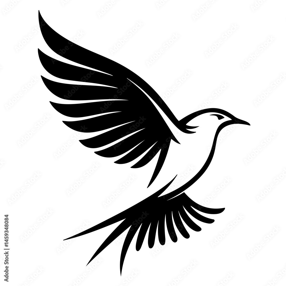 Fototapeta premium Dynamic Bird Silhouette: Elegant Black and White Flight Illustration