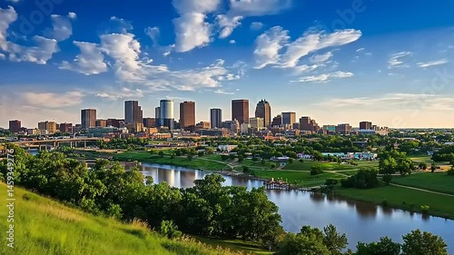 Captivating Panorama of Dayton Ohio Skyline with River and Cloudscape View