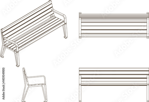 vector sketch illustration silhouette design of long garden chair for sitting and relaxing